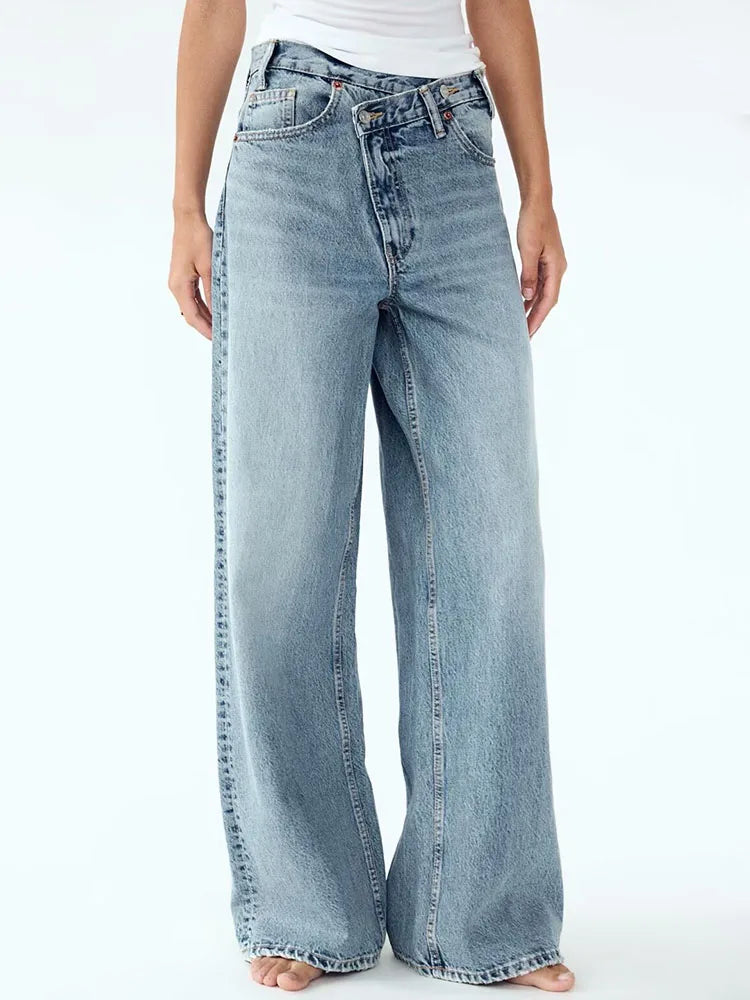 Asymmetrical Black Distressed Denim